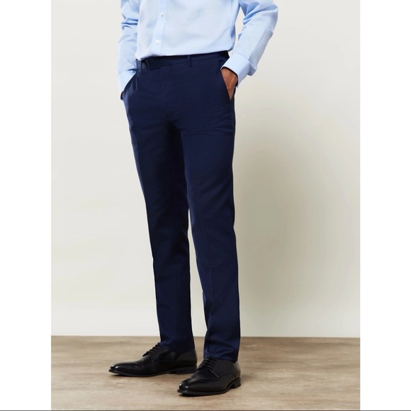 TM Lewin Maxwell Infinity Active Slim Fit Navy Textured 2 Piece Suit - Picture 7 of 9